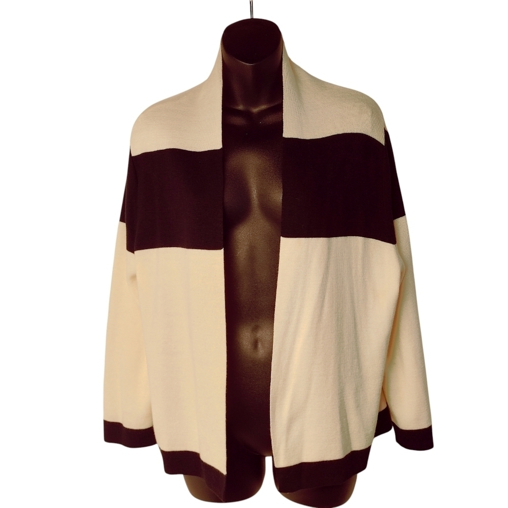 Liz Claiborne Women 3/4 Sleeve Open Front Cardigan Black & Ivory Size PXL